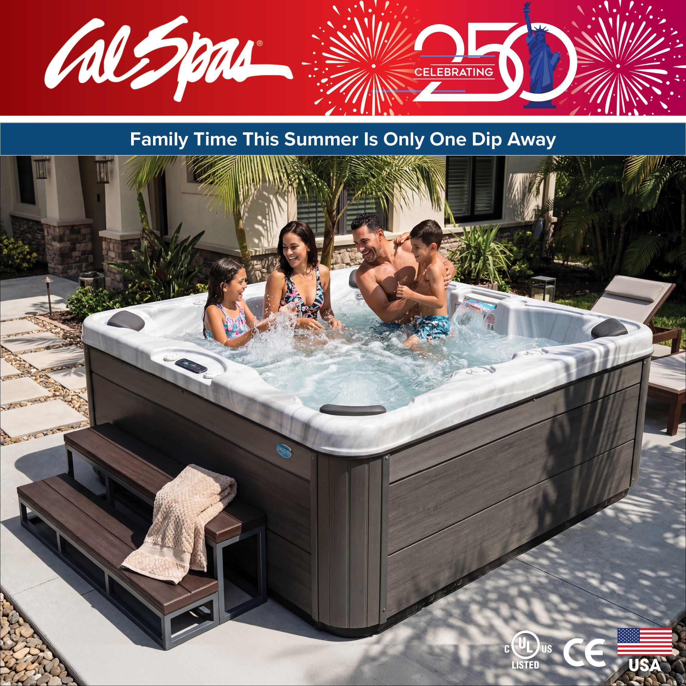 Calspas hot tub being used in a family setting - Thousand Oaks